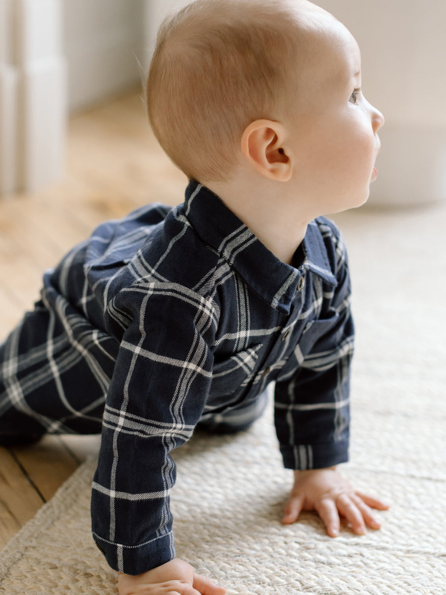 Locke Flannel Collar Romper Baby : One Pieces : Rompers : Long Sleeves Kendi Organic Cotton Baby Locke Flannel Collar Romper