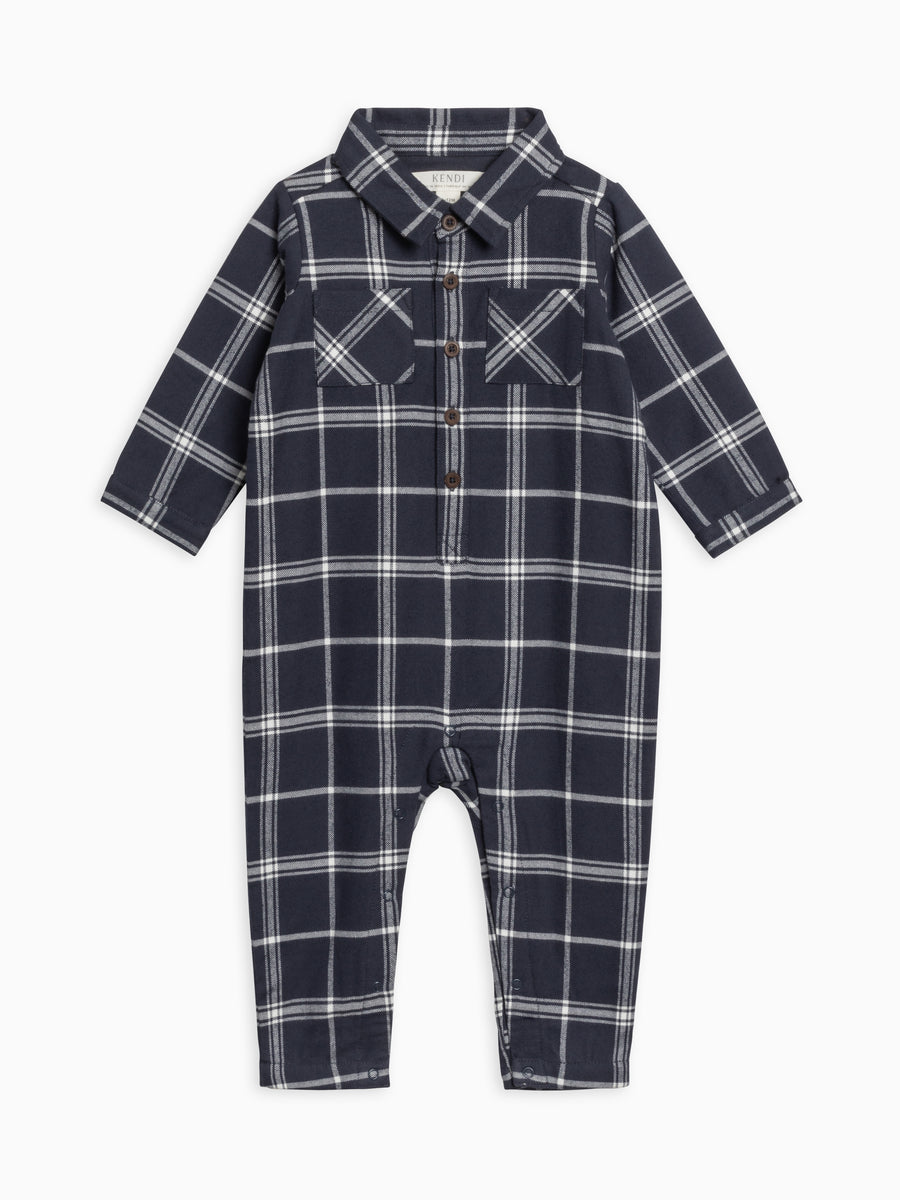 Locke Flannel Collar Romper Baby : One Pieces : Rompers : Long Sleeves Kendi Organic Cotton Baby Locke Flannel Collar Romper