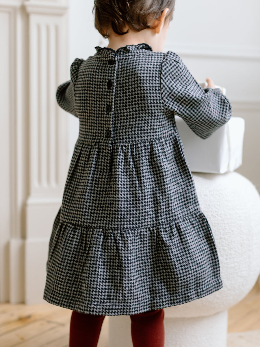 Neela Flannel Ruffle Neckline Long Sleeve Dress Baby-Kids : Tops : Dresses : Long Sleeves Kendi Organic Cotton Baby and Kids Neela Flannel Ruffle Neckline Long Sleeve Dress