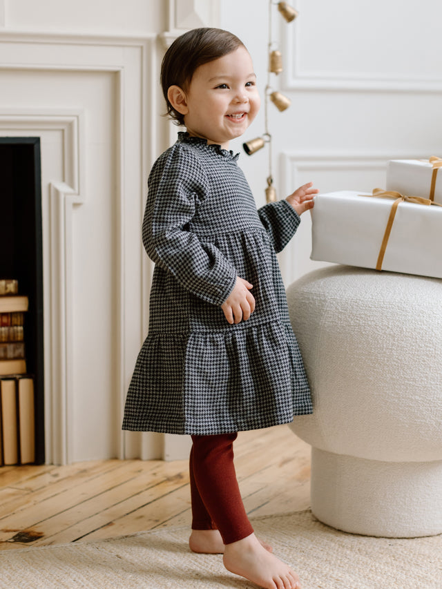 Neela Flannel Ruffle Neckline Long Sleeve Dress Baby-Kids : Tops : Dresses : Long Sleeves Kendi Organic Cotton Baby and Kids Neela Flannel Ruffle Neckline Long Sleeve Dress