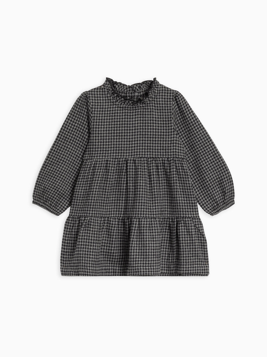 Neela Flannel Ruffle Neckline Long Sleeve Dress Baby-Kids : Tops : Dresses : Long Sleeves Kendi Organic Cotton Baby and Kids Neela Flannel Ruffle Neckline Long Sleeve Dress