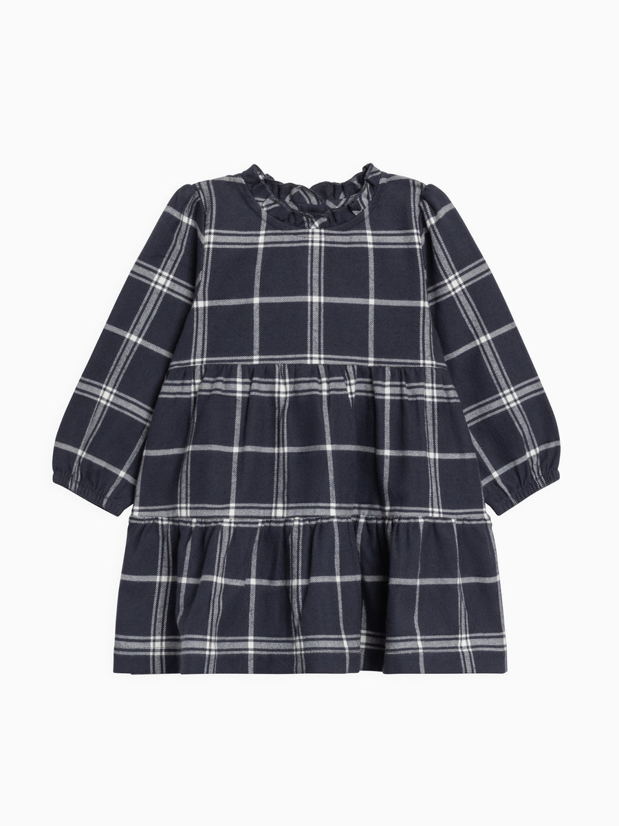 Neela Flannel Ruffle Neckline Long Sleeve Dress Baby-Kids : Tops : Dresses : Long Sleeves Kendi Organic Cotton Baby and Kids Neela Flannel Ruffle Neckline Long Sleeve Dress