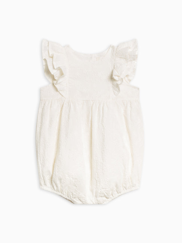 Elowyn Eyelet Bubble Romper Baby : Romper : Short Sleeve Kendi Organic Cotton Baby Elowyn Eyelet Bubble Romper