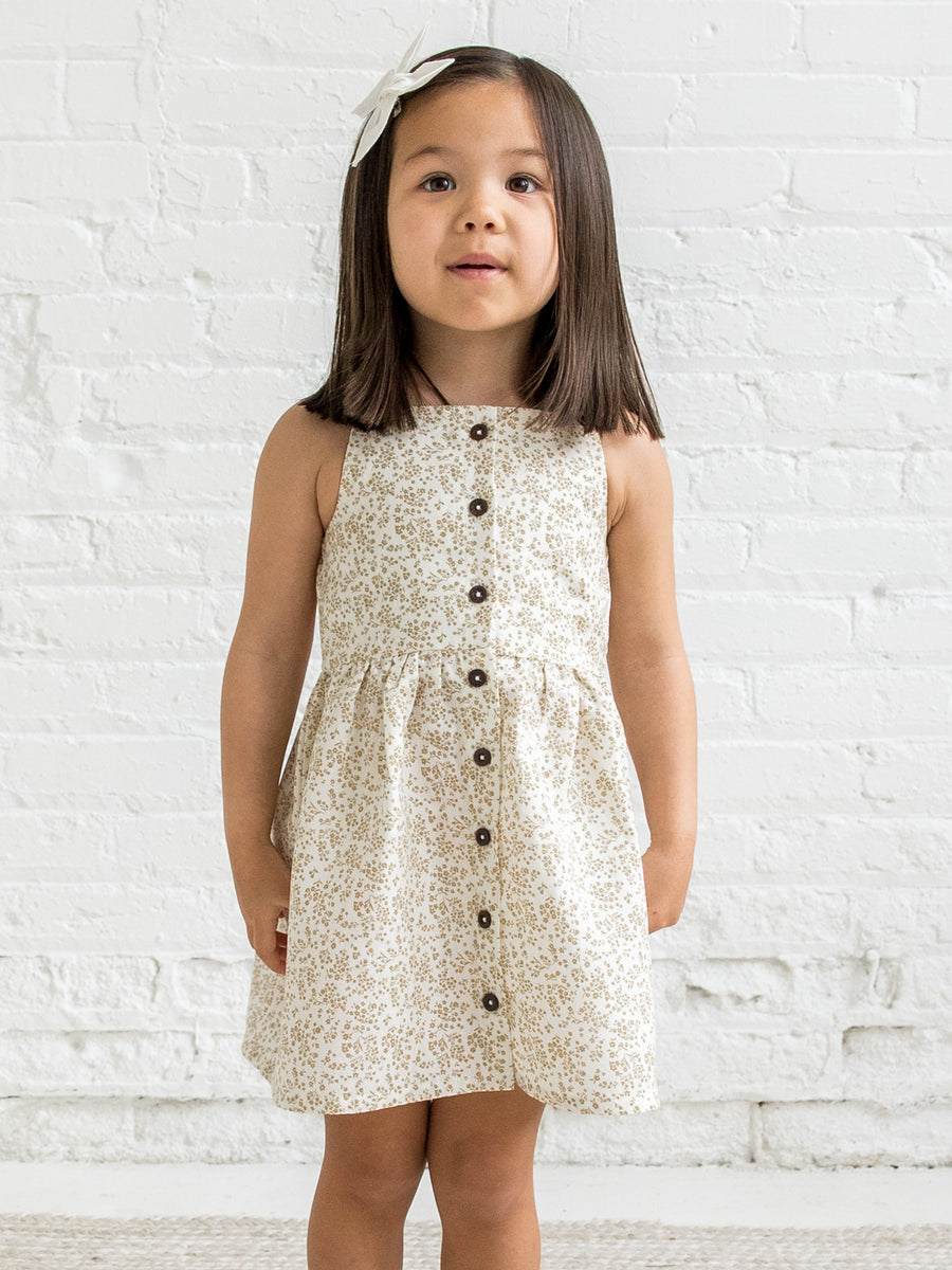 Paloma Linen Button Front Dress Baby-Kids : Tops : Dresses : Tanks Kendi Organic Cotton Baby and Kids Paloma Linen Button Front Dress