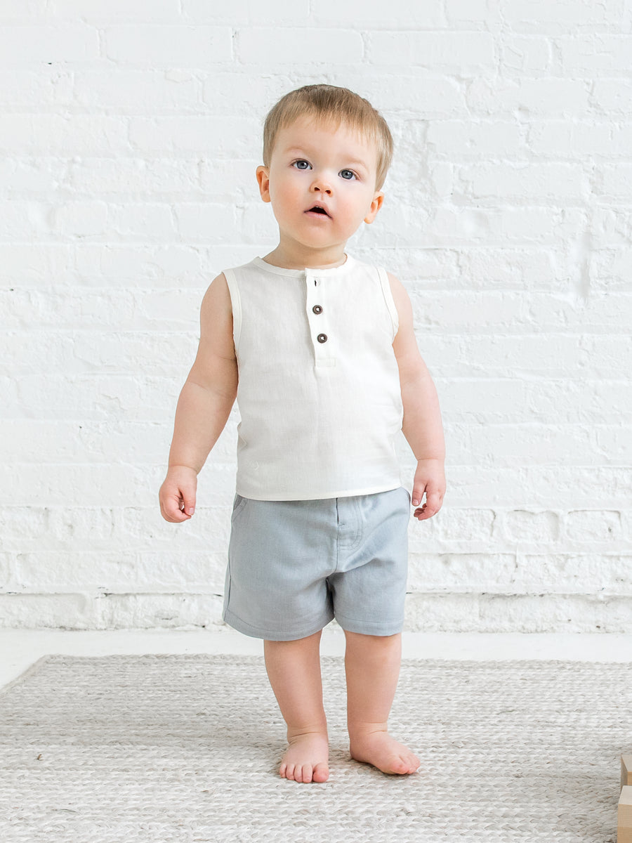 Caley Linen Henley Tank Baby-Kids : Tops : Tanks Kendi Organic Cotton Baby and Kids Caley Linen Henley Tank