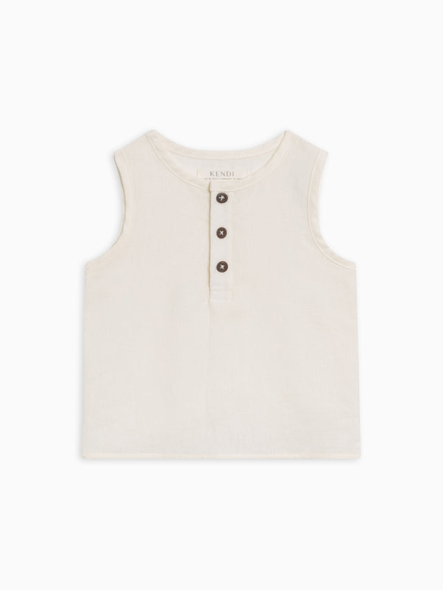 Caley Linen Henley Tank Baby-Kids : Tops : Tanks Kendi Organic Cotton Baby and Kids Caley Linen Henley Tank