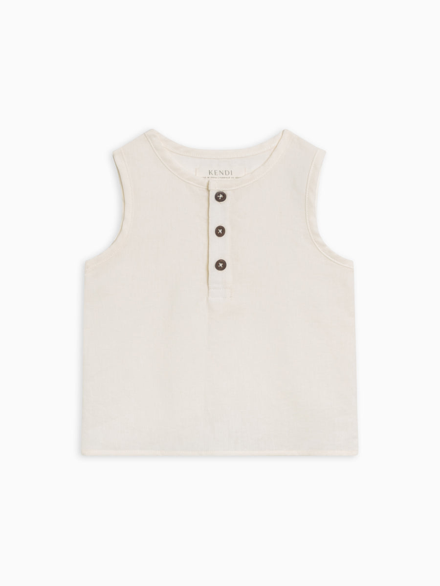 Caley Linen Henley Tank Baby-Kids : Tops : Tanks Kendi Organic Cotton Baby and Kids Caley Linen Henley Tank