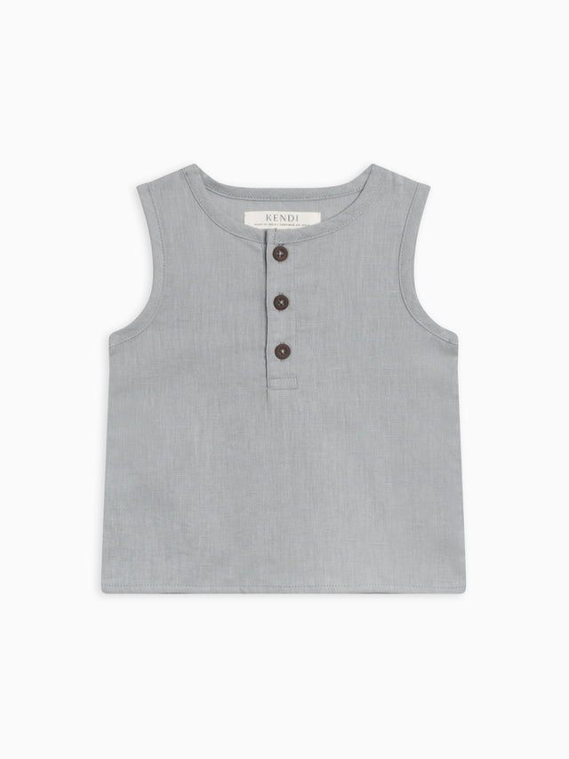 Caley Linen Henley Tank Baby-Kids : Tops : Tanks Kendi Organic Cotton Baby and Kids Caley Linen Henley Tank