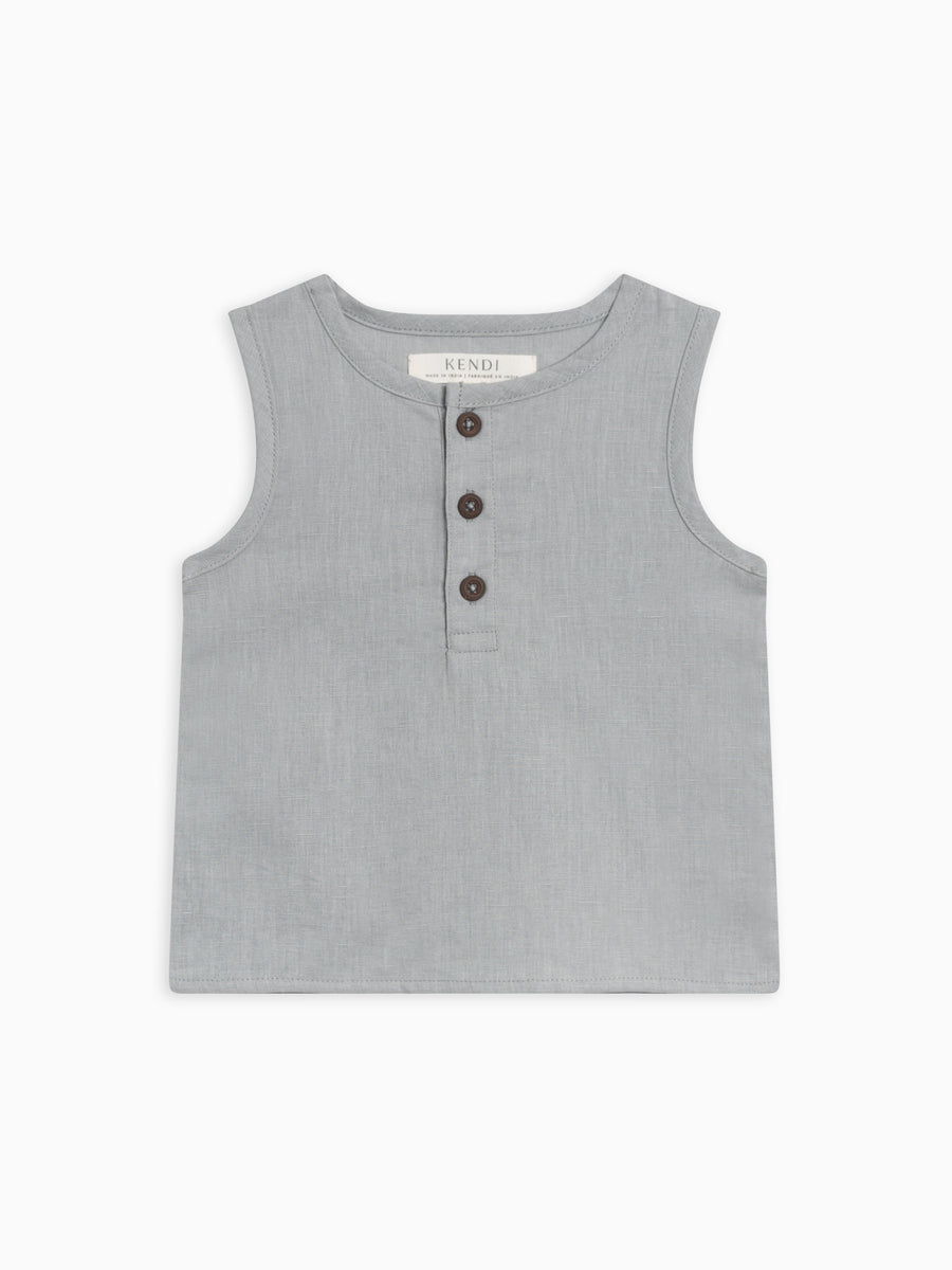 Caley Linen Henley Tank Baby-Kids : Tops : Tanks Kendi Organic Cotton Baby and Kids Caley Linen Henley Tank