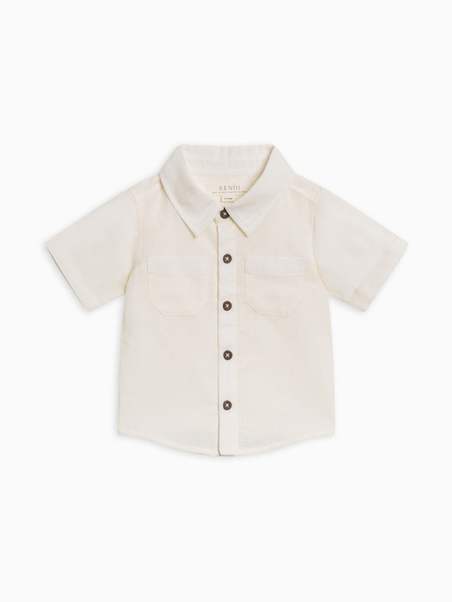 Graham Linen Collared Button Down Shirt Baby-Kids : Tops : Short Sleeve Kendi Organic Cotton Baby and Kids Graham Linen Collared Button Down Shirt