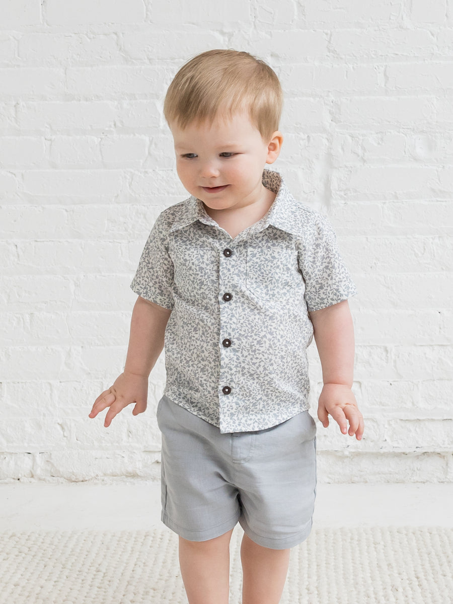 Graham Linen Collared Button Down Shirt Baby-Kids : Tops : Shirts : Short Sleeves Kendi Organic Cotton Baby and Kids Graham Linen Collared Button Down Shirt