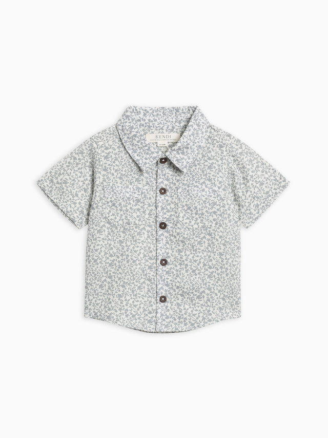 Graham Linen Collared Button Down Shirt Baby-Kids : Tops : Shirts : Short Sleeves Kendi Organic Cotton Baby and Kids Graham Linen Collared Button Down Shirt