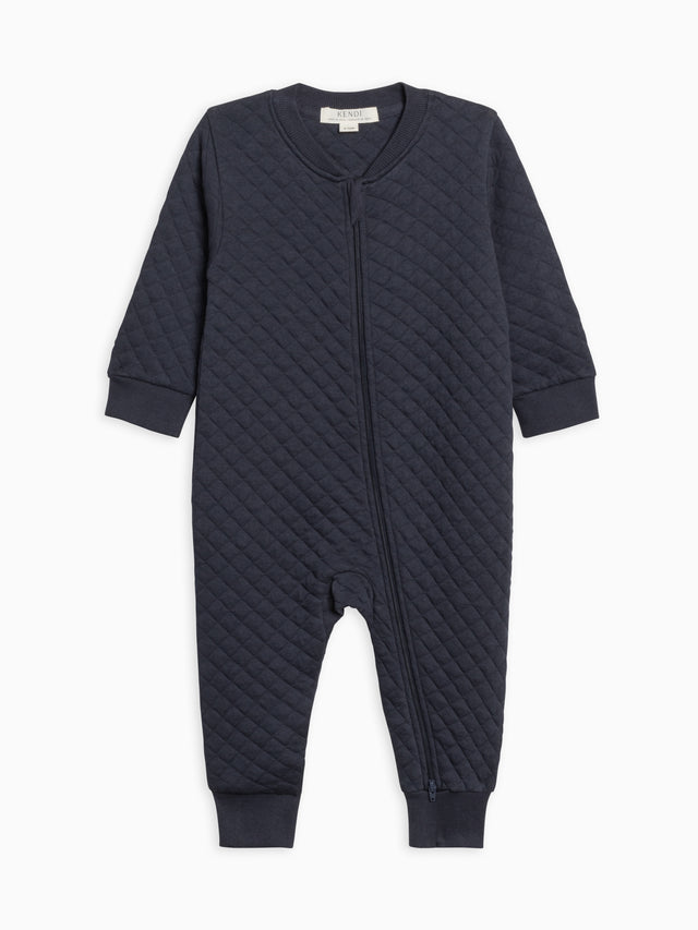 Brighton Quilted Jacquard Zipper Romper Baby : One Pieces : Rompers : Long Sleeves Kendi Organic Cotton Baby Brighton Quilted Jacquard Zipper Romper