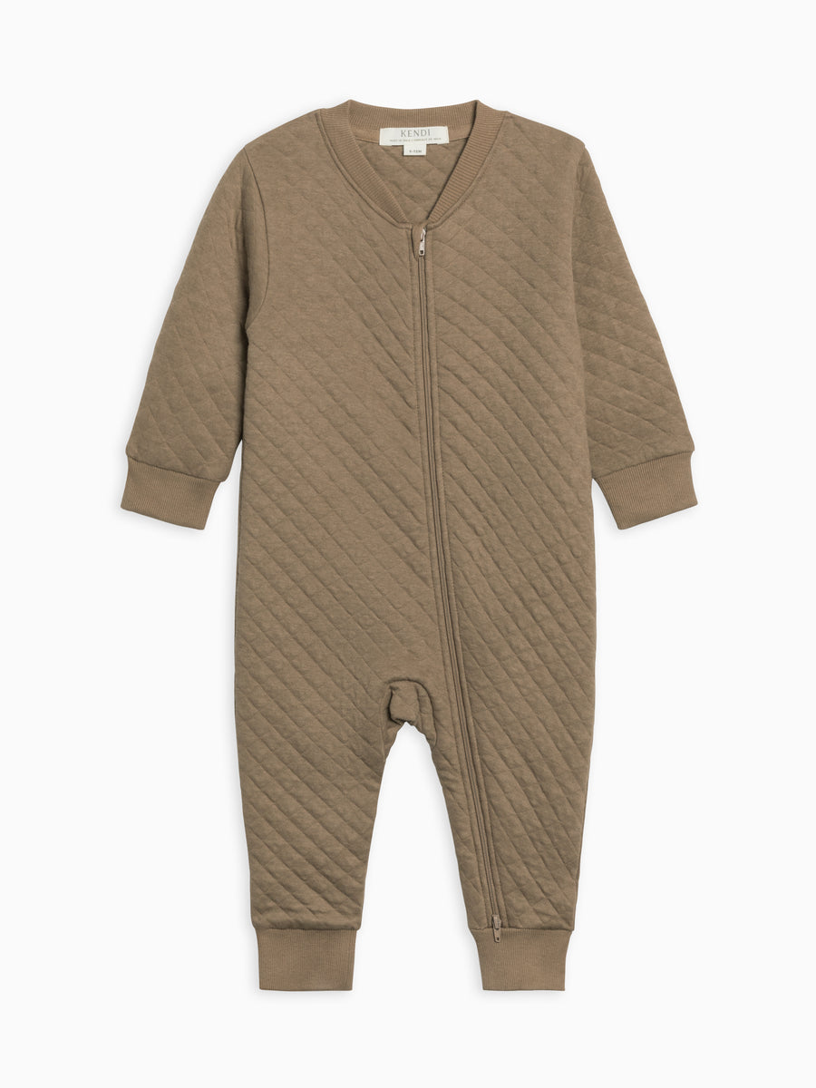 Brighton Quilted Jacquard Zipper Romper Baby : One Pieces : Rompers : Long Sleeves Kendi Organic Cotton Baby Brighton Quilted Jacquard Zipper Romper