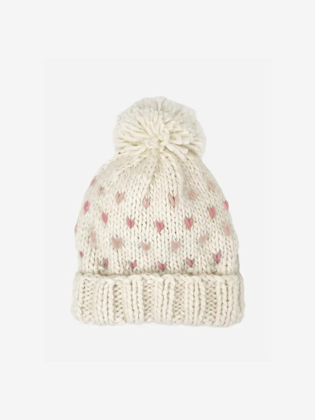 Hearts Pom Knit Hat Baby-Kids : Accessories : Hats Blueberry Hill 