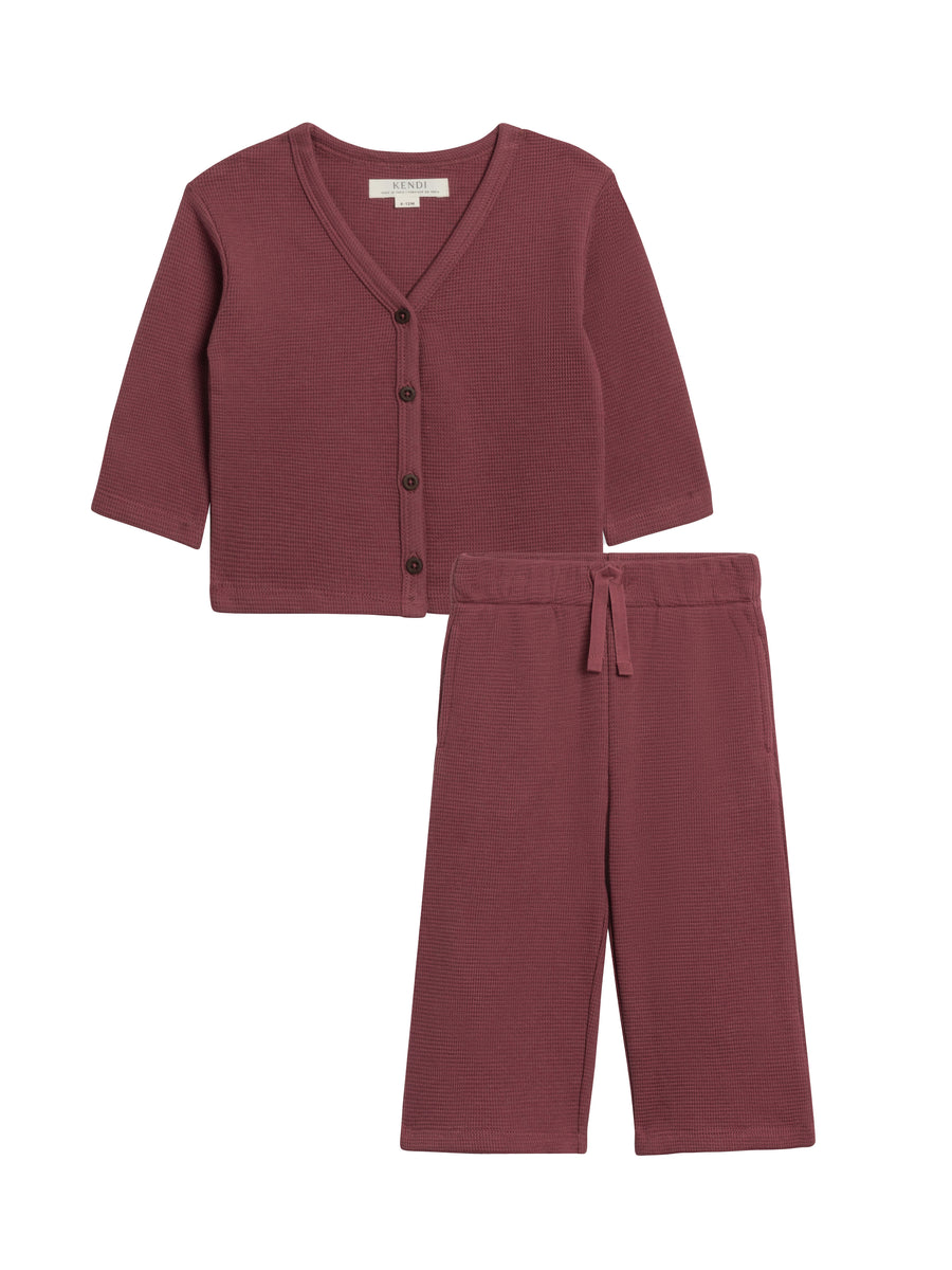 Organic 2-Piece Waffle Cardigan and Pant Set Baby-Kids : Virtual Set : Bottoms : Joggers : Tops : Hoodies : Long Sleeves KENDI 