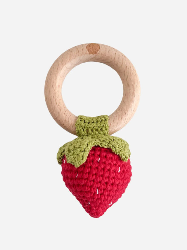 Strawberry Crochet Rattle Teether Baby : Toys : Plush + Crinkle : Rattles : Teethers Blueberry Hill 