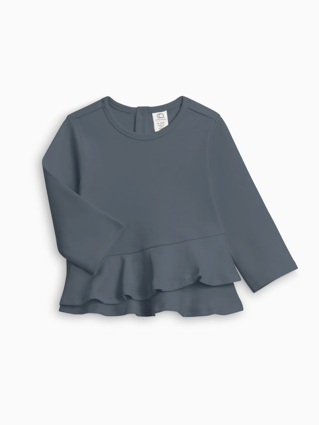 Edith Ruffle Hem Top Baby-Kids : Tops : Tees : Long Sleeves Colored Organics Edith Peplum Top