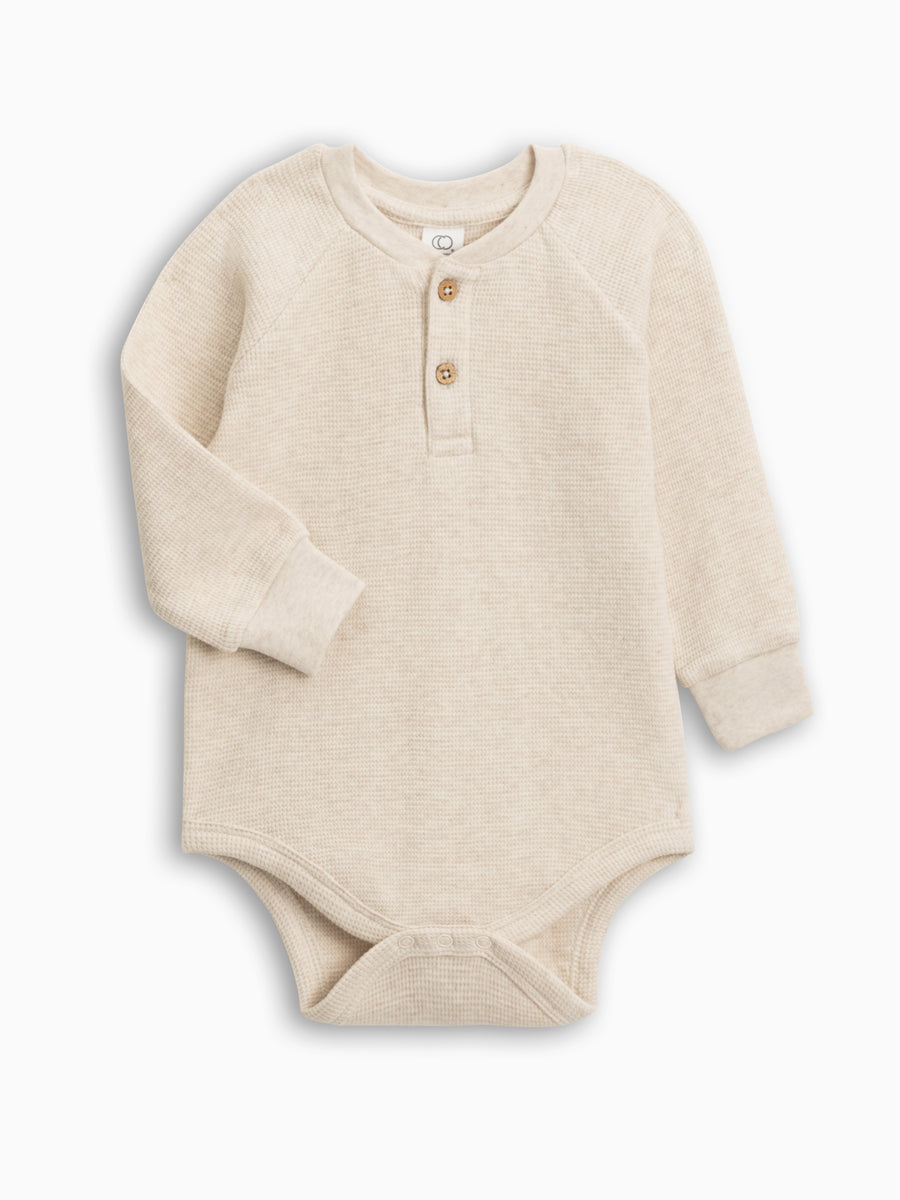 Ryver Waffle Knit Henley Bodysuit Baby : Bodysuits : Long Sleeves Colored Organics Organic Cotton Baby Ryver Waffle Knit Long Sleeve Henley Bodysuit