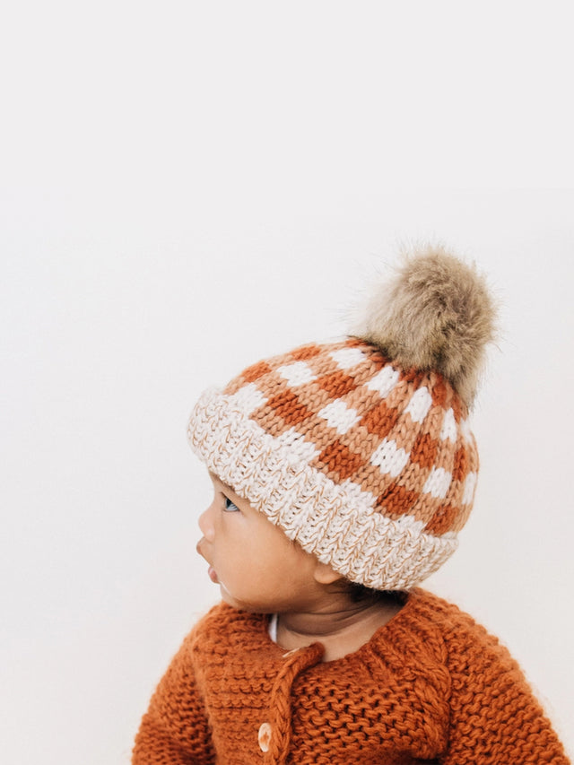 Buffalo Check Pom Pom Beanie Baby-Kids : Accessories : Hats Huggalugs Buffalo Check Pom Pom Beanie