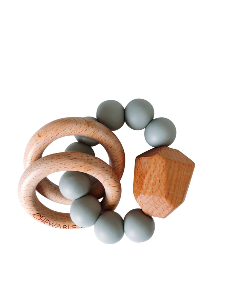 Silicone + Wood Teether Ring Baby : Toys : Teethers Chewable Charm Silicone + Wood Teether Ring