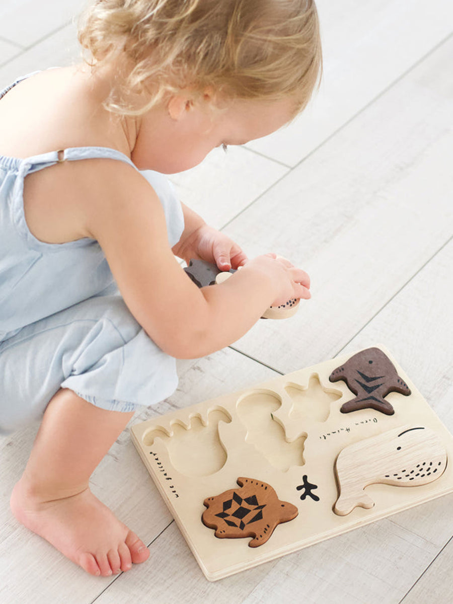 Ocean Animals Wooden Tray Puzzle Baby-Kids : Toys : Wooden Wee Gallery Ocean Animals Wooden Tray Puzzle