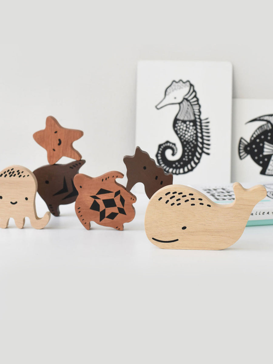 Ocean Animals Wooden Tray Puzzle Baby-Kids : Toys : Wooden Wee Gallery Ocean Animals Wooden Tray Puzzle