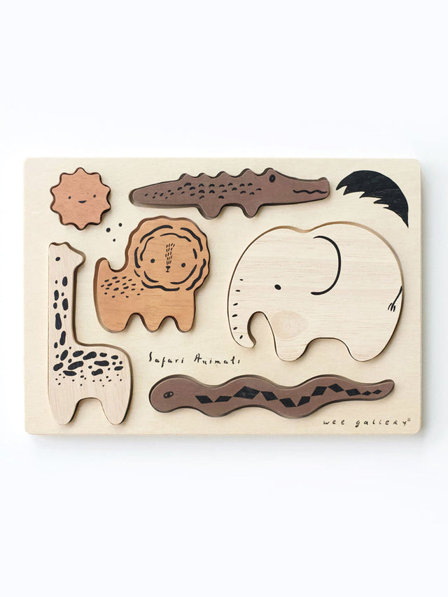 Safari Animals Wooden Tray Puzzle Baby-Kids : Toys : Wooden Wee Gallery Safari Animals Wooden Tray Puzzle